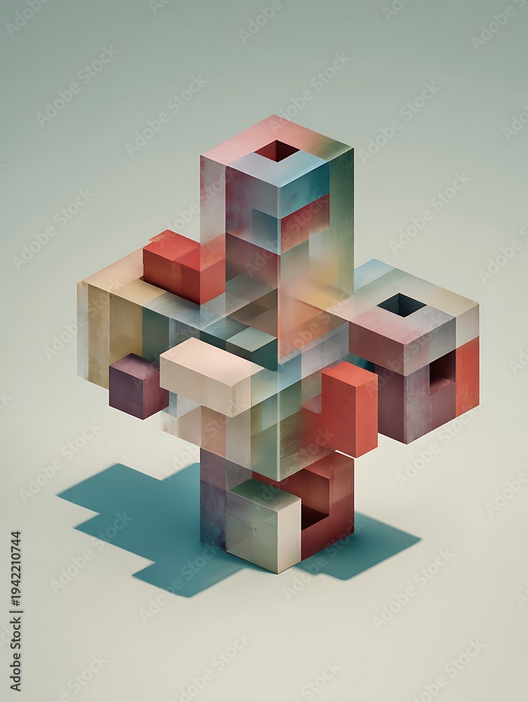 Obraz premium geometric blocks forming hospital structure, healthcare infrastructure concept