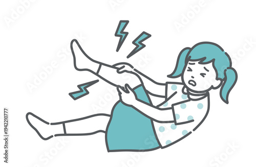 足の痛みやこむら返りで苦しむ女の子（子供）のイラスト