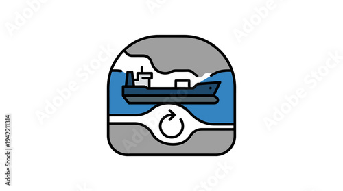 Icon Ship In Port With Circular Motion. Vector Illustrations. EPS Editable