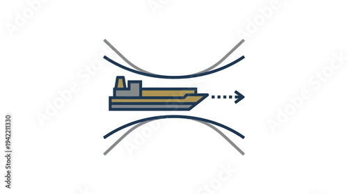 Minimalist Cargo Vessel Illustration with Abstract Waves. Vector Illustrations. EPS Editable