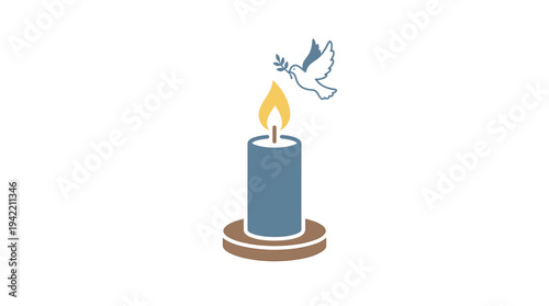 Peaceful candle vigil with dove symbol in remembrance. Vector Illustrations. EPS Editable