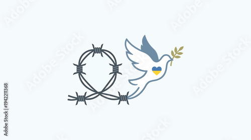 Peace Dove Symbol With Olive Branch And Barbed Wire Ring. Vector Illustrations. EPS Editable