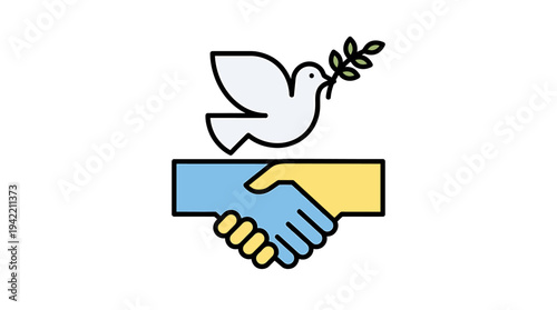 Peaceful Dove and Handshake Symbol of Unity and Cooperation. Vector Illustrations. EPS Editable
