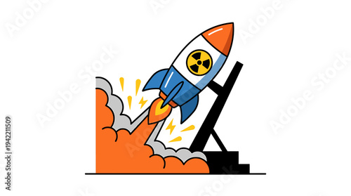 Rocket Launch Illustration With Energetic Symbol. Vector Illustrations. EPS Editable