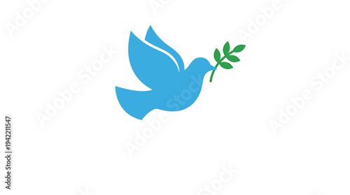 Blue Dove Icon of Peace With Olive Branch. Vector Illustrations. EPS Editable