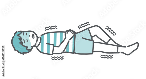 意識を失って倒れ、けいれんを起こしている男の子（子供）のイラスト