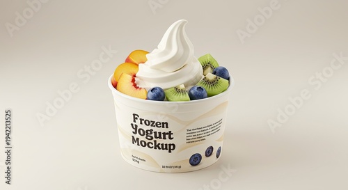 Delicious Frozen Yogurt Cup Mockup with Fresh Fruit Toppings