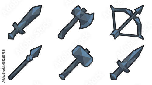 Collection of Medieval Weapons and Tools. Vector Illustrations. EPS Editable