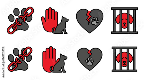 Contrasting Symbols of Love and Confinement in Repeated Icons. Vector Illustrations. EPS Editable