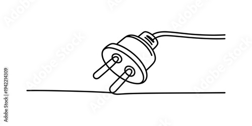 Simple line drawing of a two-prong electrical power plug with an attached cord on white background Vector, illustration