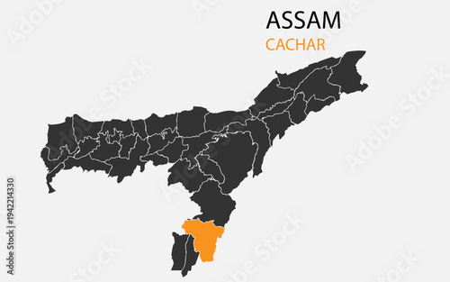 Assam png map with districts, Indian state Assam district map, Assam Cachar