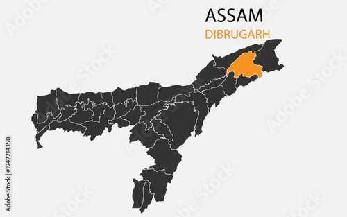 Assam png map with districts, Indian state Assam district map, Assam Dibrugarh