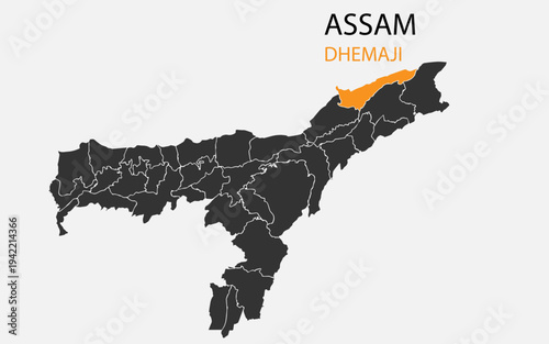 Assam png map with districts, Indian state Assam district map, Assam Dhemaji