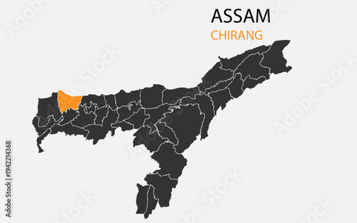 Assam png map with districts, Indian state Assam district map, Assam Chirang