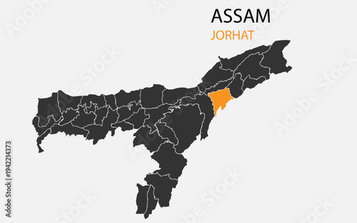 Assam png map with districts, Indian state Assam district map, Assam Jorhat