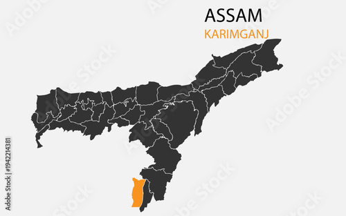 Assam png map with districts, Indian state Assam district map, Assam Karimganj