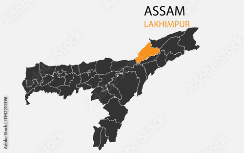 Assam png map with districts, Indian state Assam district map, Assam Lakhimpur