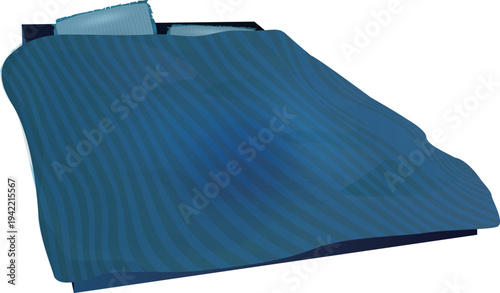 正面から見た薄暗い青のベッドのイラスト