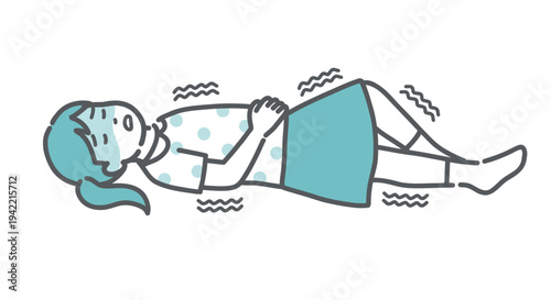 意識を失って倒れ、けいれんを起こしている女の子（子供）のイラスト