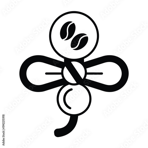 A stylized dragonfly icon featuring coffee beans within its form