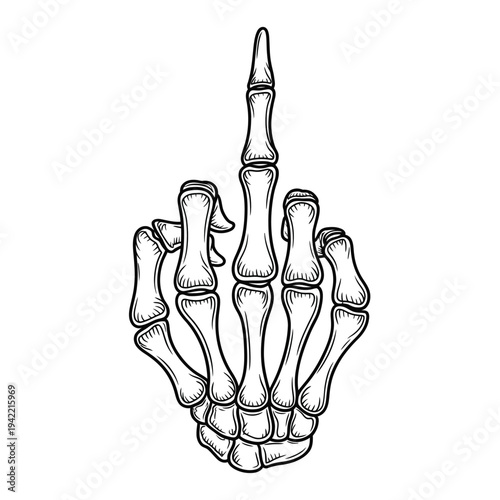 Detailed illustration of a skeletal hand giving the middle finger gesture