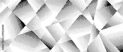 Dither halftone gradient polygon texture. Rough pixel triangle pattern background. Grunge dotted triangular surface overlay. Geometric gradated polygonal wallpaper overlay. Vector dot mosaic cover