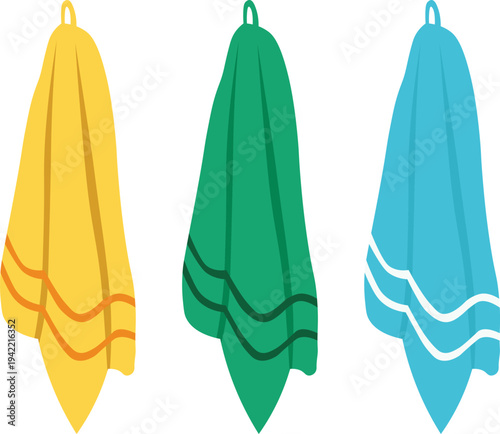 Striped hanging kitchen towels vector illustration on white background