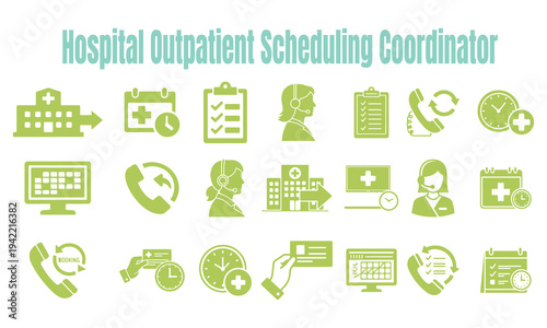 Hospital outpatient scheduling coordinator icons set transparent background