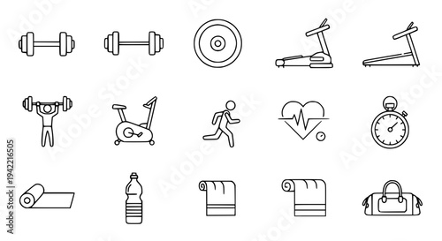 Minimalist Workout Gym Line Icon Set Vector Illustration