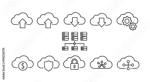 Minimalist Cloud Computing Line Icon Set Vector Illustration