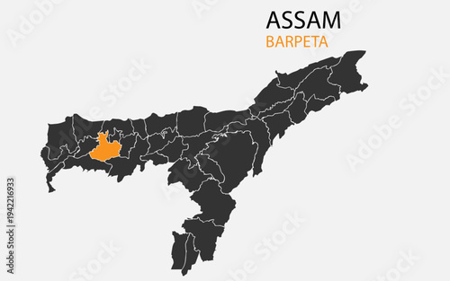 Assam png map with districts, Indian state Assam district map, Assam Barpeta