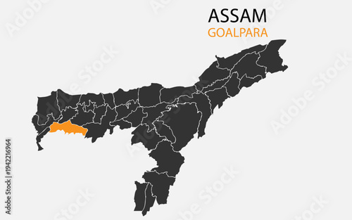 Assam png map with districts, Indian state Assam district map, Assam Goalpara