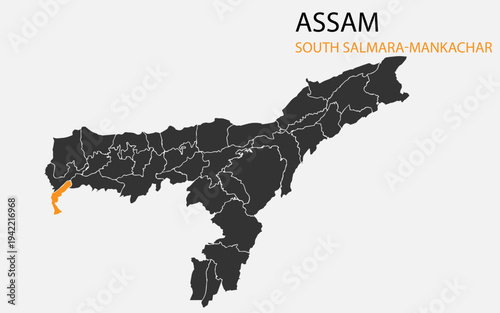 Assam png map with districts, Indian state Assam district map, Assam South Salmara Mankachar