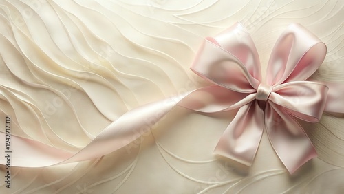 Wallpaper Mural Elegant Pink Satin Ribbon Bow on Textured Cream Fabric Background Torontodigital.ca