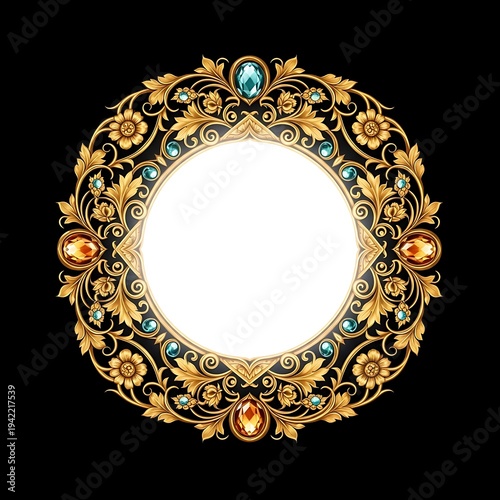 Elegant Golden Ornate Frame with Precious Gemstones.
