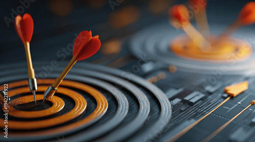 Precision and Strategy: A focused shot of a dart hitting the center of a target, symbolizing accuracy and strategic planning.