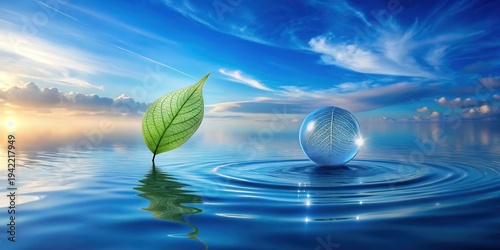 Wallpaper Mural Serene Waters A Leaf's Reflection in a Tranquil Orb on Calm Ocean Surface at Sunrise Torontodigital.ca
