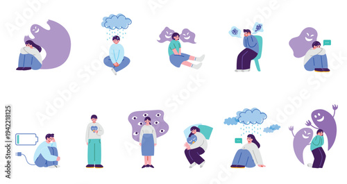 精神疾患を患う人々のイラストセット