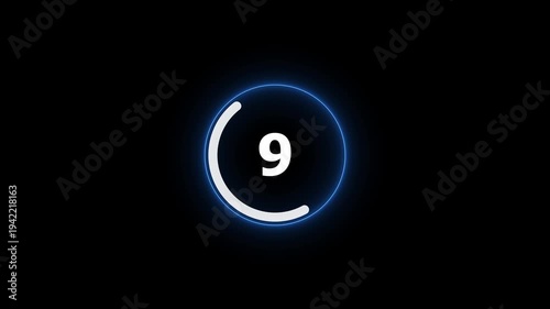 Countdown timer from 18 to 0 seconds real time. neon glowing animation. Half minute countdown timer with colorful circle.