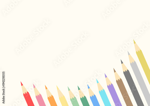 カラフルな色鉛筆が並んだ背景フレーム