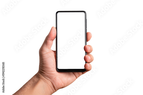 A hand holding a white cell phone. The phone is empty and the hand is empty. Concept of emptiness and loneliness, png
