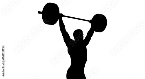 Silhouette of a weightlifter lifting barbell overhead, strong man, fitness, gym, power