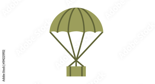 Parachute dropping cargo, military supply drop, airborne delivery, green parachute
