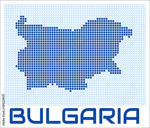 Bulgaria dot map. Dotted shape of the country. Bulgaria boundary dots with title. Vector illustration.