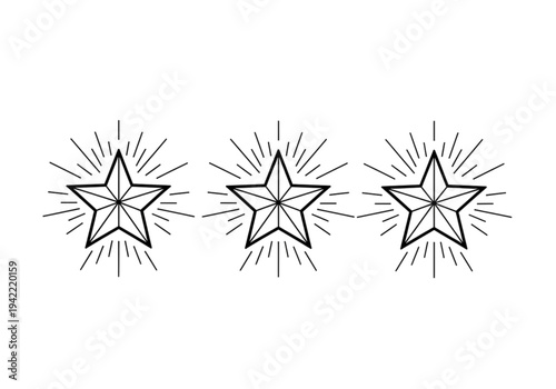 Three shining stars icon set, thin line style for premium rating, excellence, and top quality concepts