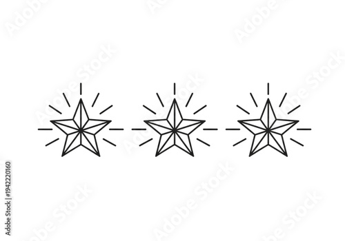 Three shining stars icon set, thin line style for premium rating, excellence, and top quality concepts