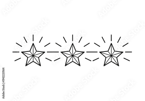Three shining stars icon set, thin line style for premium rating, excellence, and top quality concepts