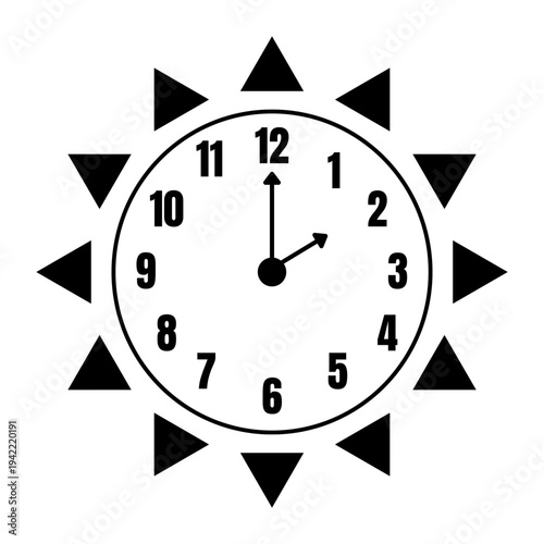 black clock shaped like the sun, to represent morning, summertime, daylight savings isolated on transparent background
