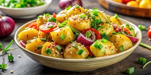 Wallpaper Mural A vibrant bowl of seasoned potato salad, featuring diced vegetables and sesame seeds, ready to be enjoyed Torontodigital.ca