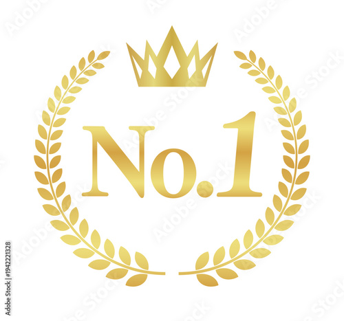 No.1ゴールドエンブレム｜金色の王冠と月桂樹のランキングバッジ・ベクターアイコン素材
